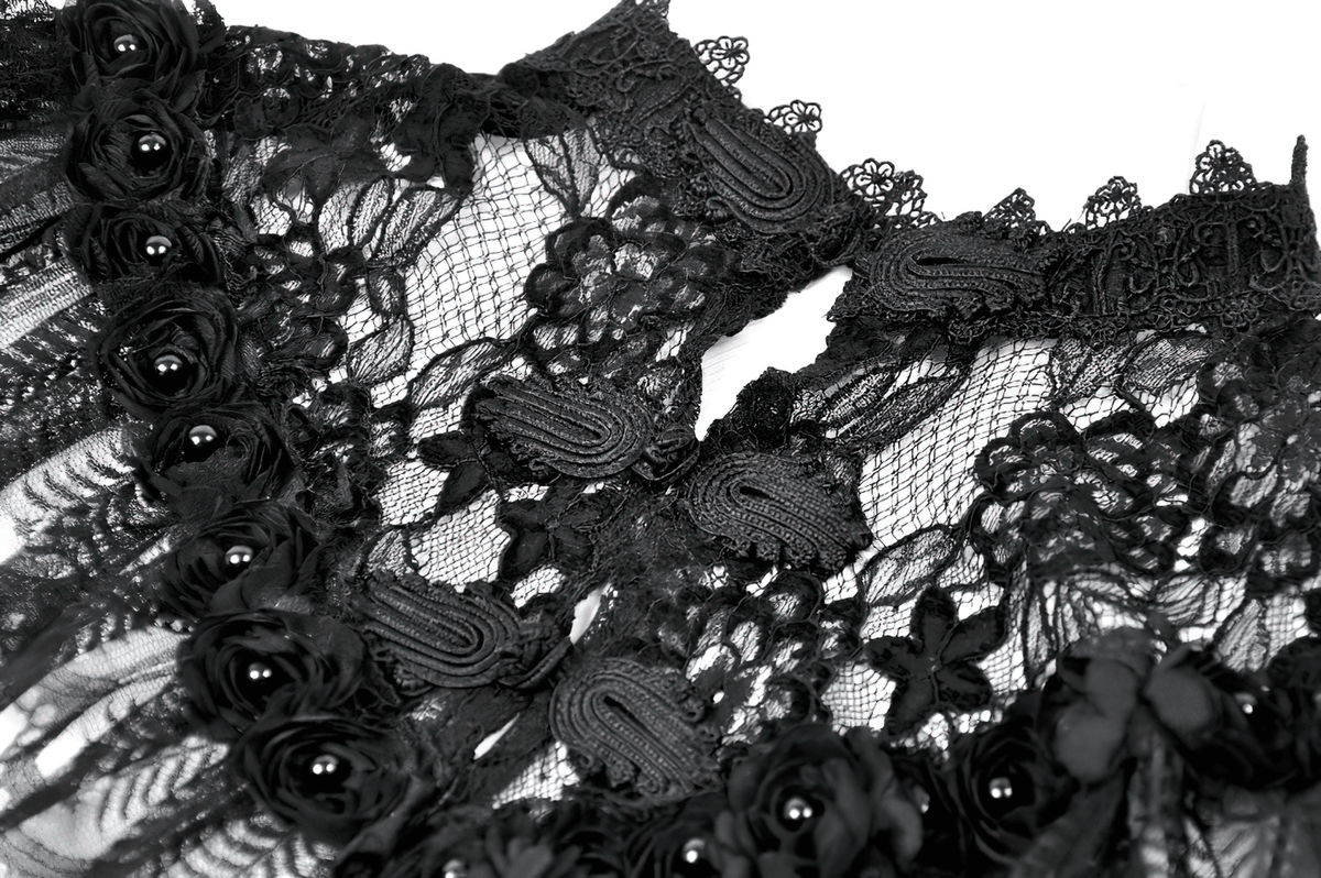 Lace Cape Shrug with High Neck and Rosette Trim