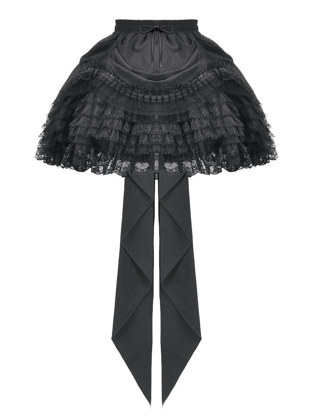 Lace Layered Black Tulle Skirt with Ribbon Detail