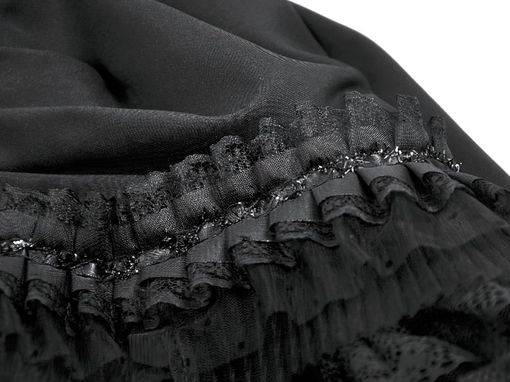 Lace Layered Black Tulle Skirt with Ribbon Detail