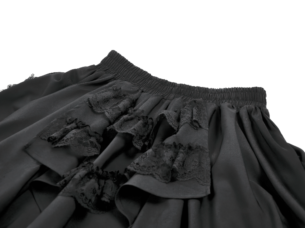 Lace Layered Black Tulle Skirt with Ribbon Detail