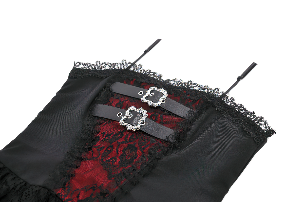 Lace Ruffle Mini Dress with Corset Back and Buckles