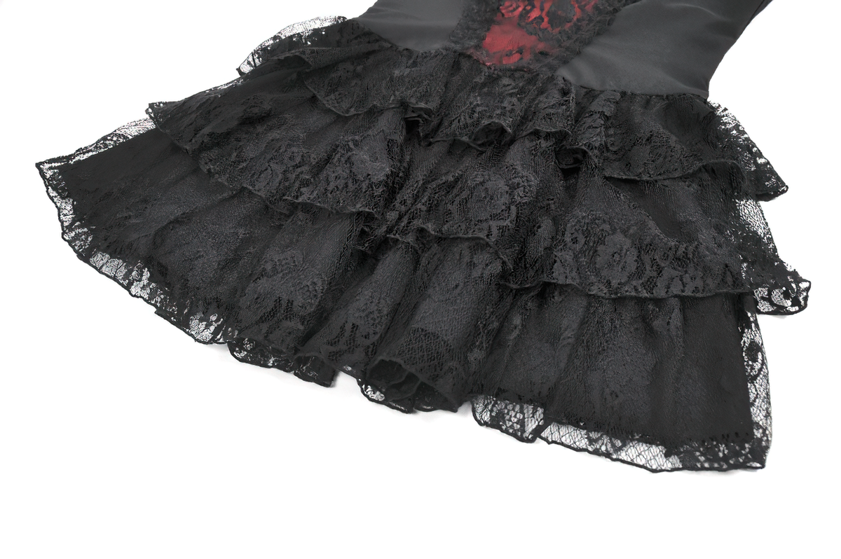 Lace Ruffle Mini Dress with Corset Back and Buckles