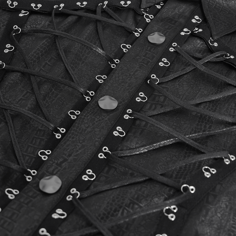 Lace-Up Sleeveless Shirt with Epaulets and Metal Buttons