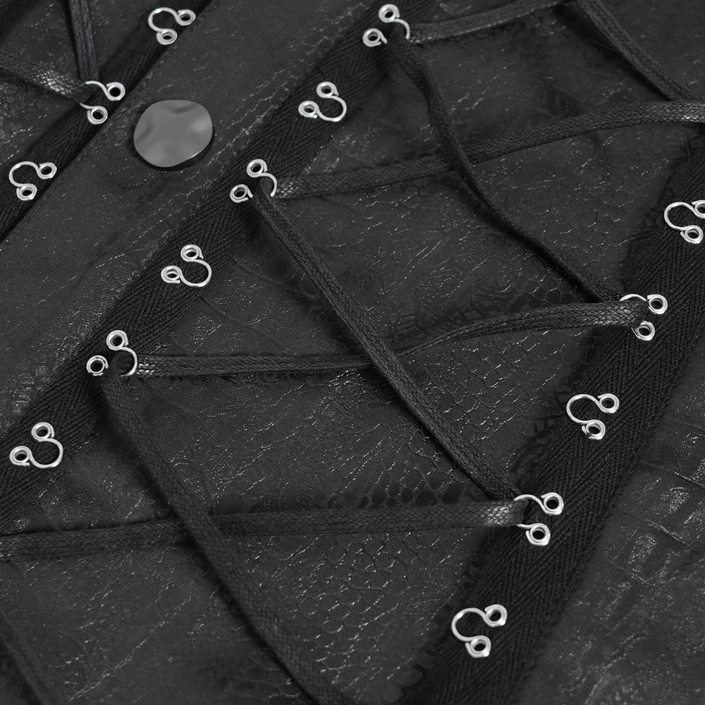 Lace-Up Sleeveless Shirt with Epaulets and Metal Buttons