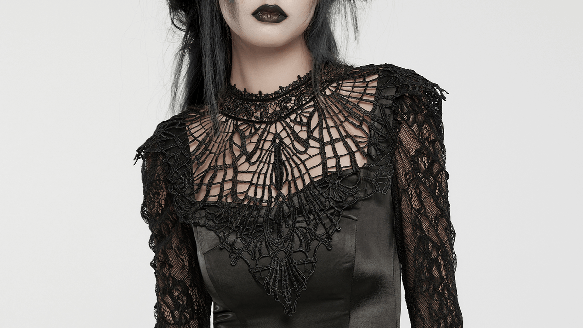 UK SALE of Long Gothic Dress with Lace Sleeves and Drawstring Back