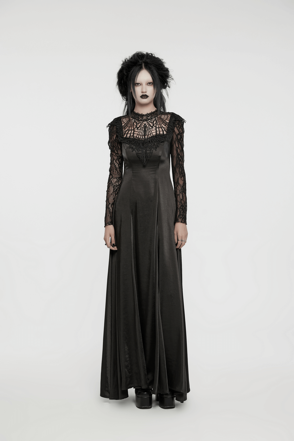 UK SALE of Long Gothic Dress with Lace Sleeves and Drawstring Back