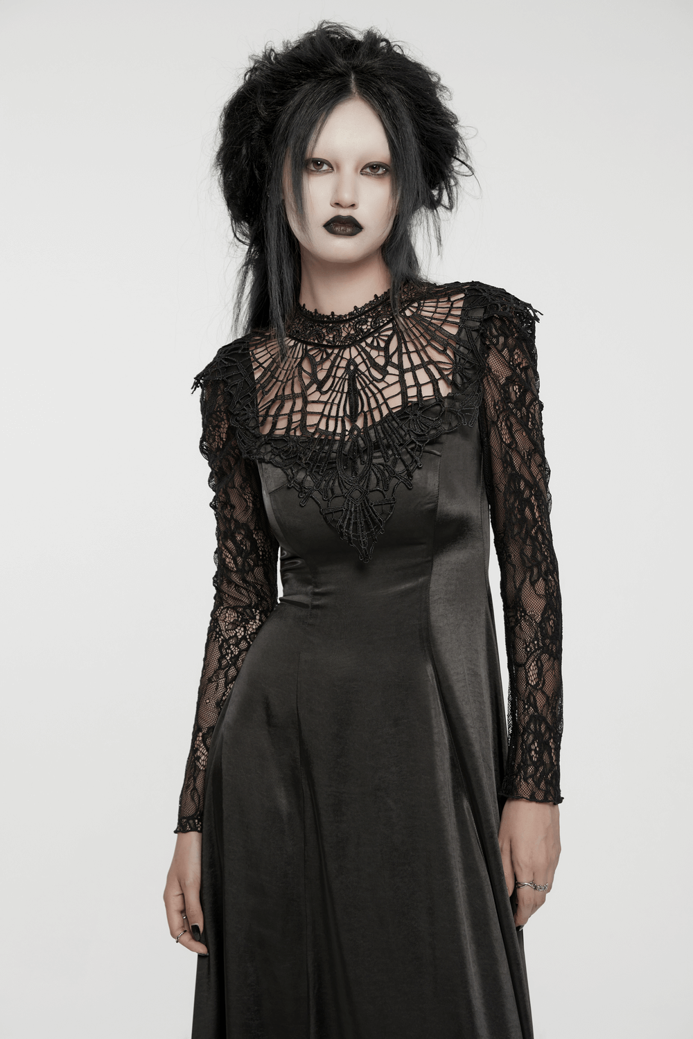 UK SALE of Long Gothic Dress with Lace Sleeves and Drawstring Back