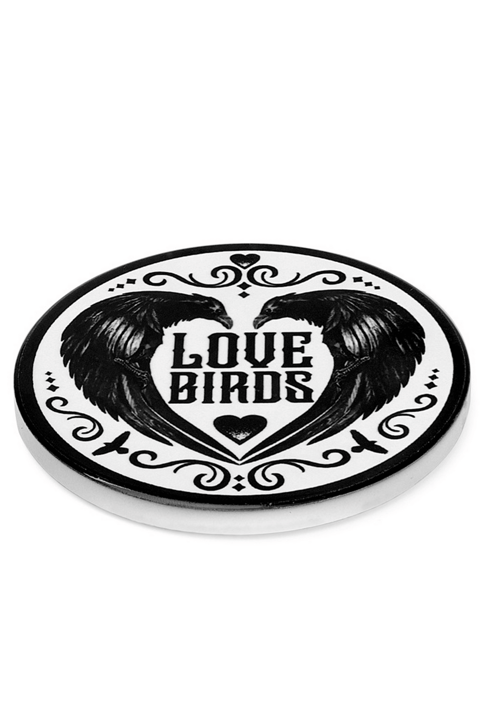 Love Birds Coaster with Gothic Raven Heart Design