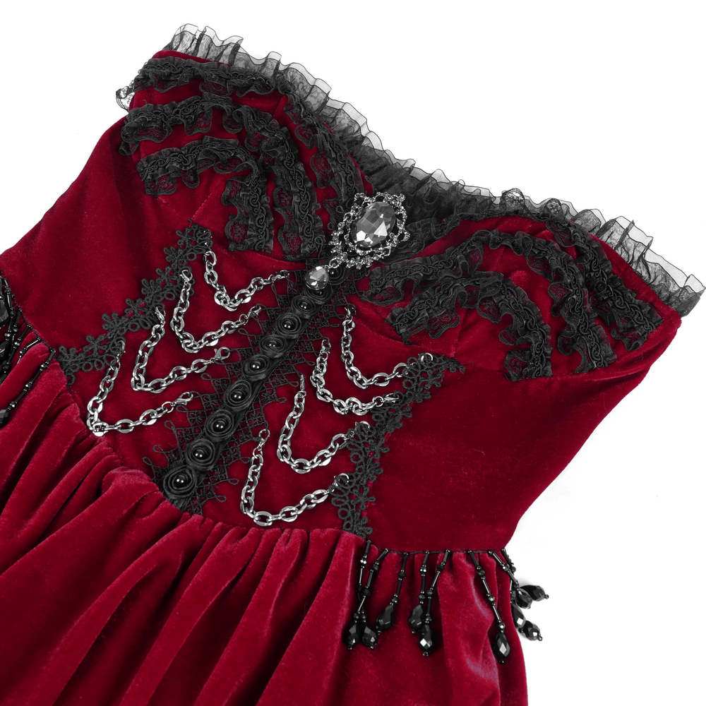EU SALE of Luxurious Burgundy Velvet Gothic Lolita Dress with Straps