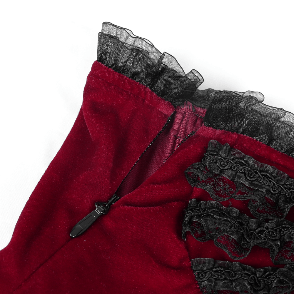 EU SALE of Luxurious Burgundy Velvet Gothic Lolita Dress with Straps