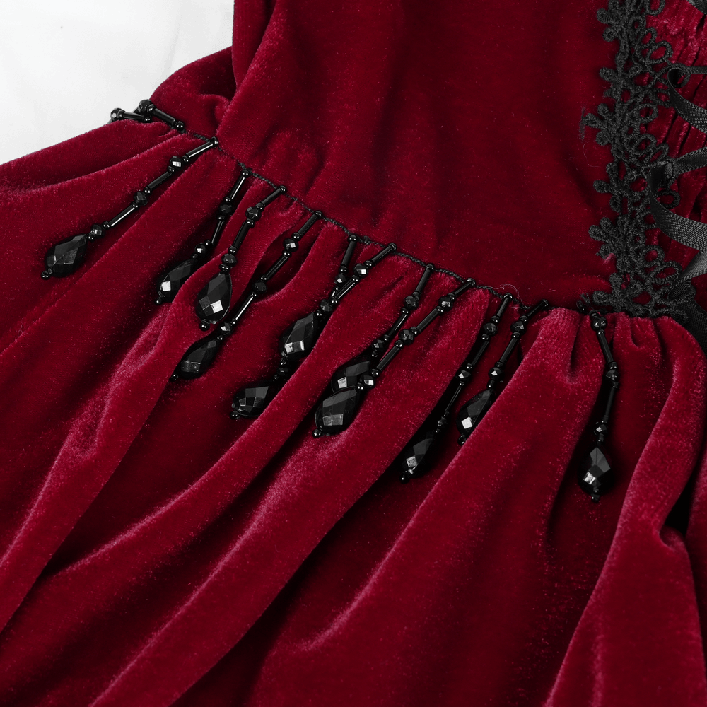 EU SALE of Luxurious Burgundy Velvet Gothic Lolita Dress with Straps