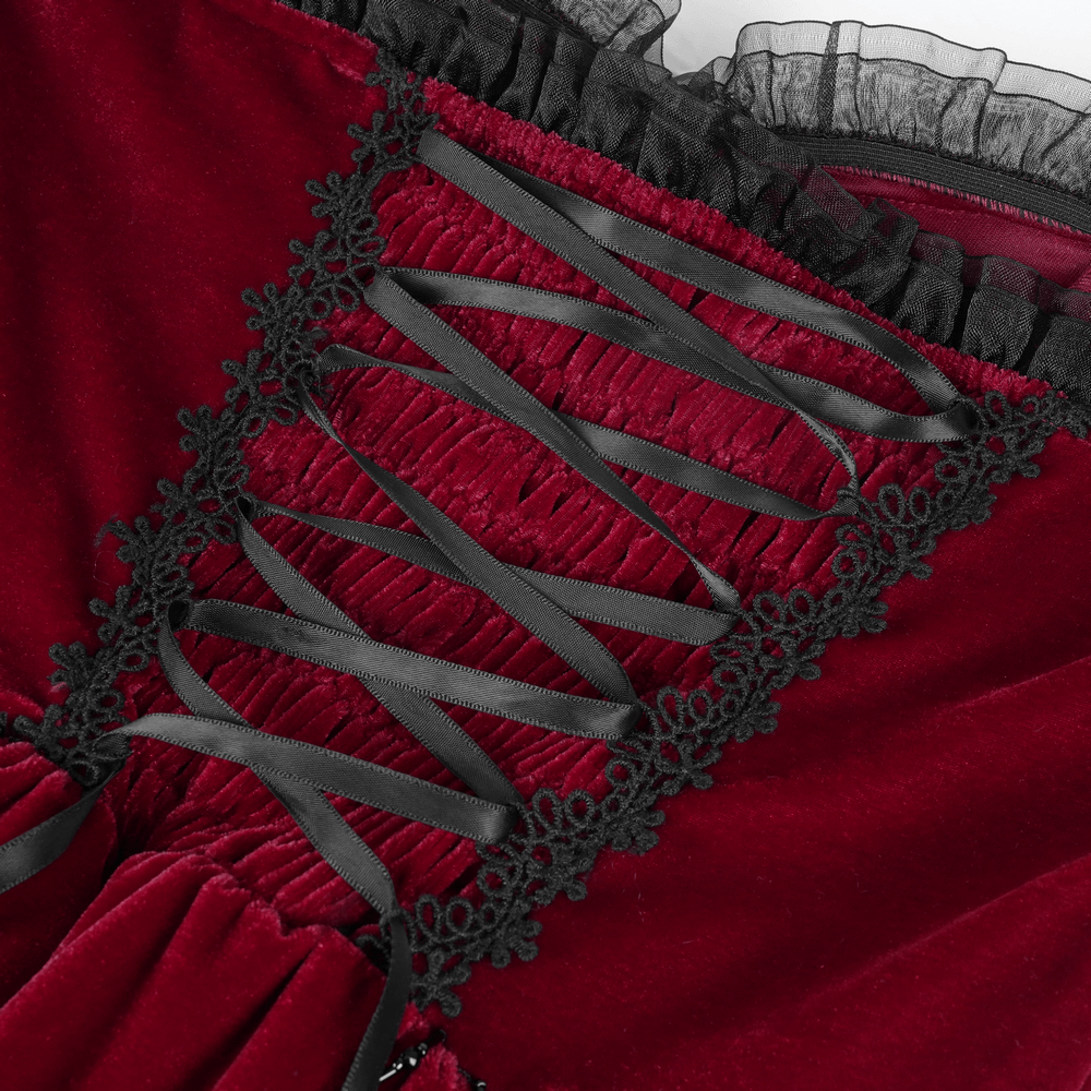 EU SALE of Luxurious Burgundy Velvet Gothic Lolita Dress with Straps