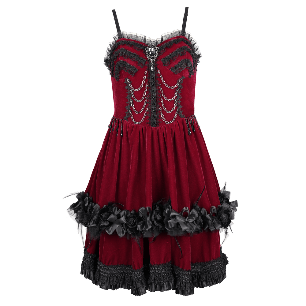 EU SALE of Luxurious Burgundy Velvet Gothic Lolita Dress with Straps