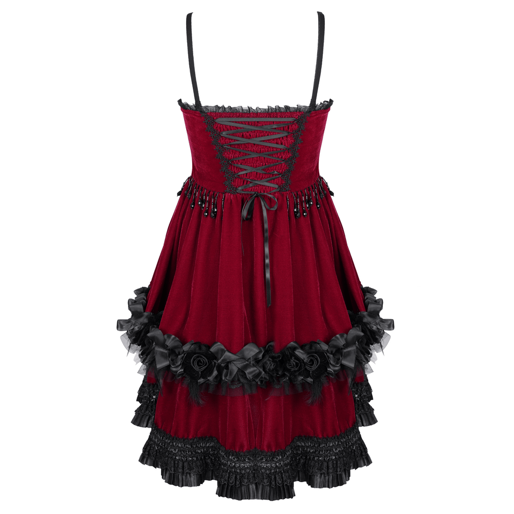 EU SALE of Luxurious Burgundy Velvet Gothic Lolita Dress with Straps