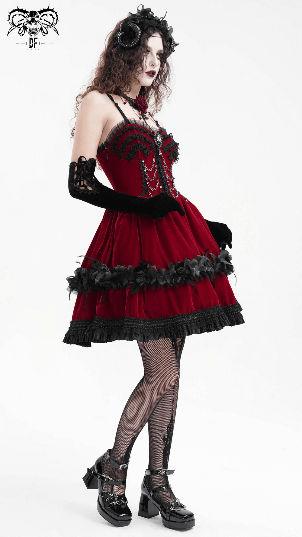 EU SALE of Luxurious Burgundy Velvet Gothic Lolita Dress with Straps