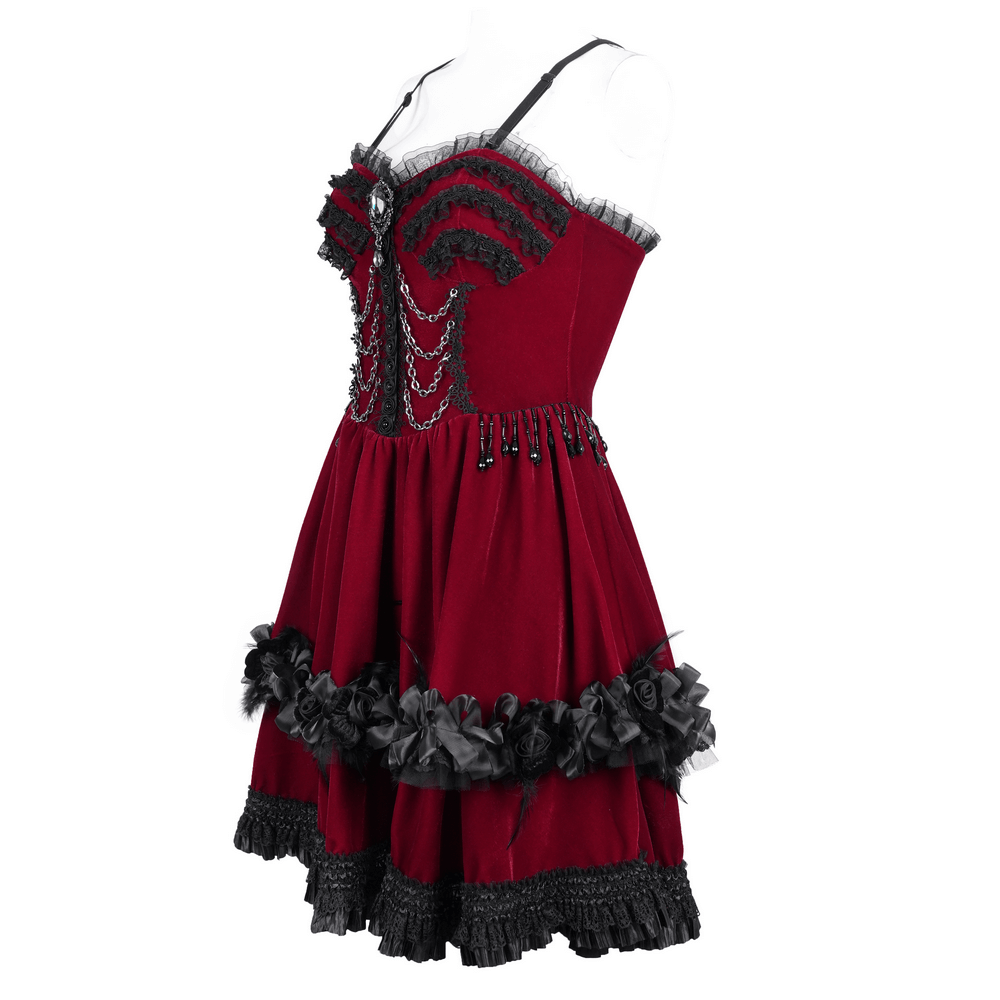 EU SALE of Luxurious Burgundy Velvet Gothic Lolita Dress with Straps