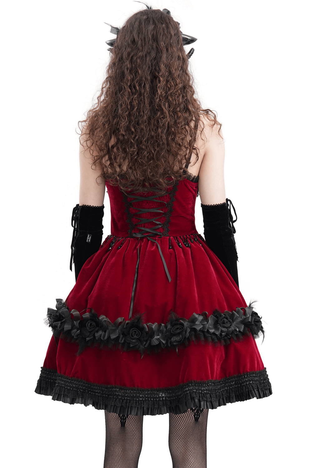 EU SALE of Luxurious Burgundy Velvet Gothic Lolita Dress with Straps