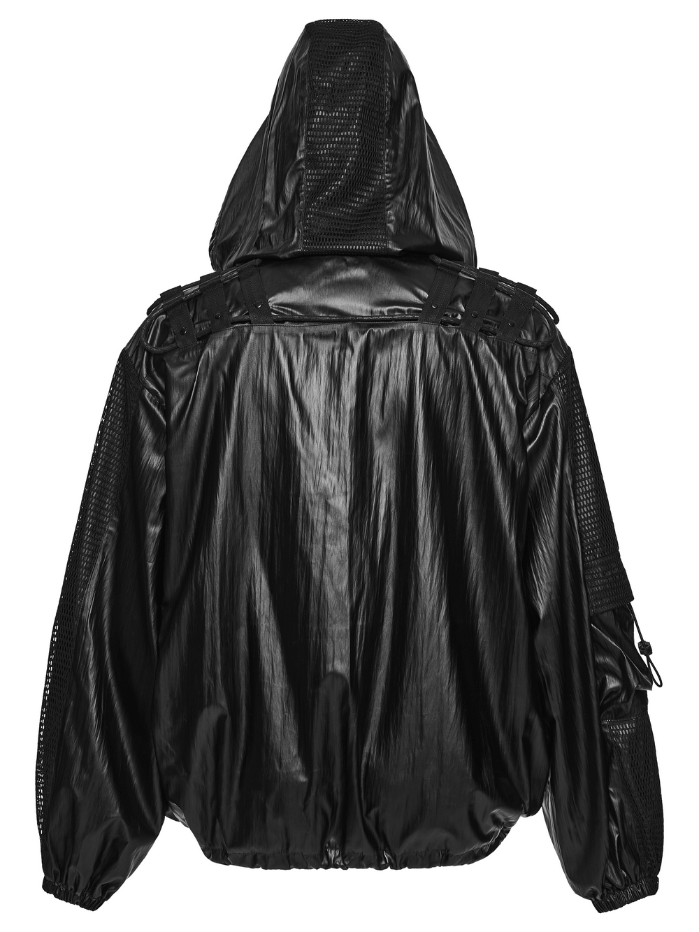 Male Black Cyberpunk Hooded Waterproof Mesh Jacket