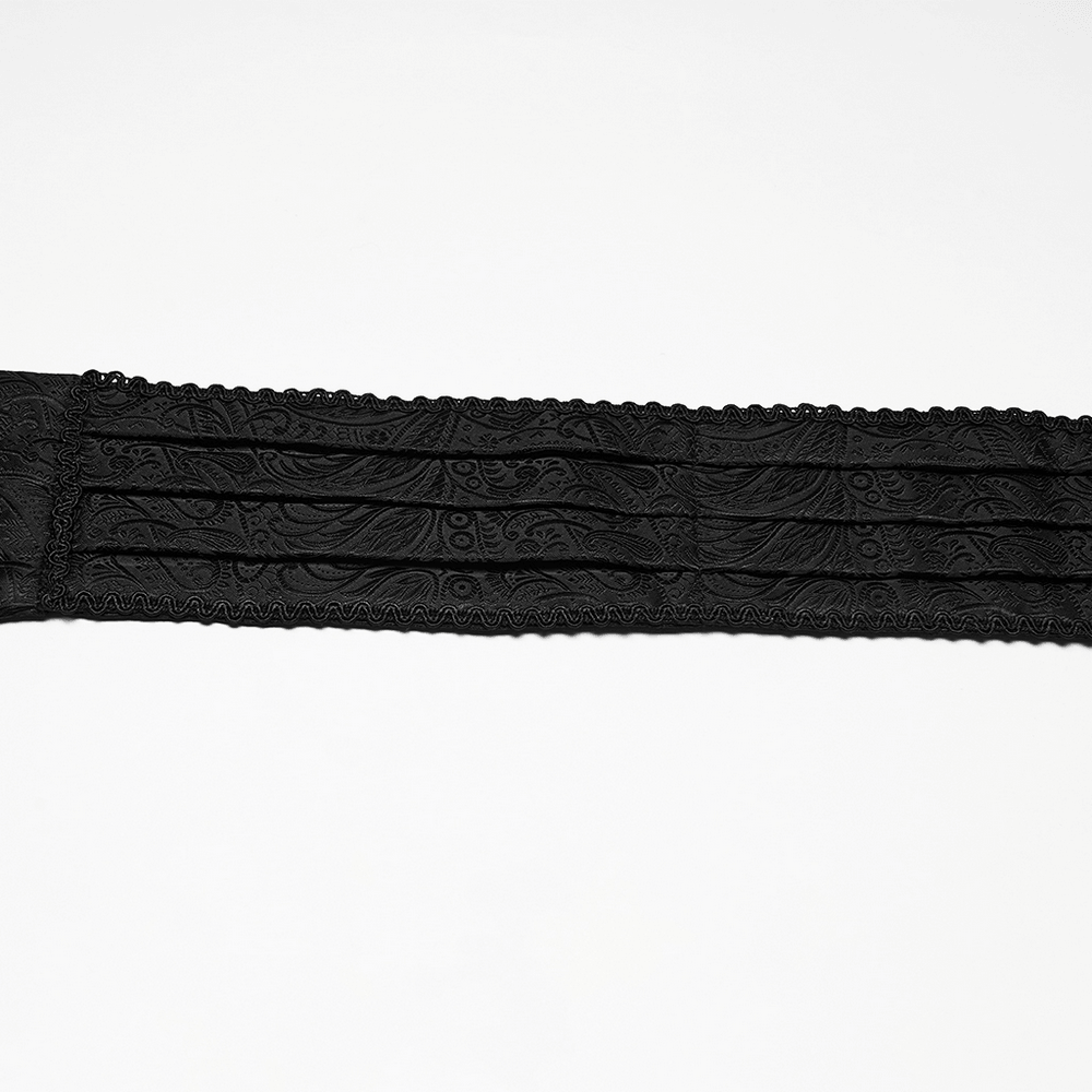 Male Black Gothic Jacquard Tie with Lace Panel Detail