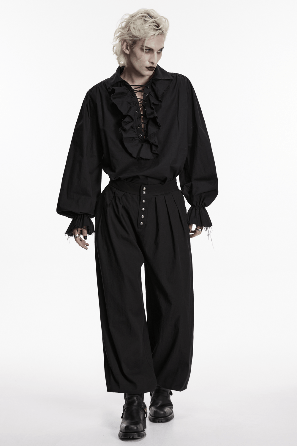 Male Black Gothic Pleated Lantern Tapered Pants