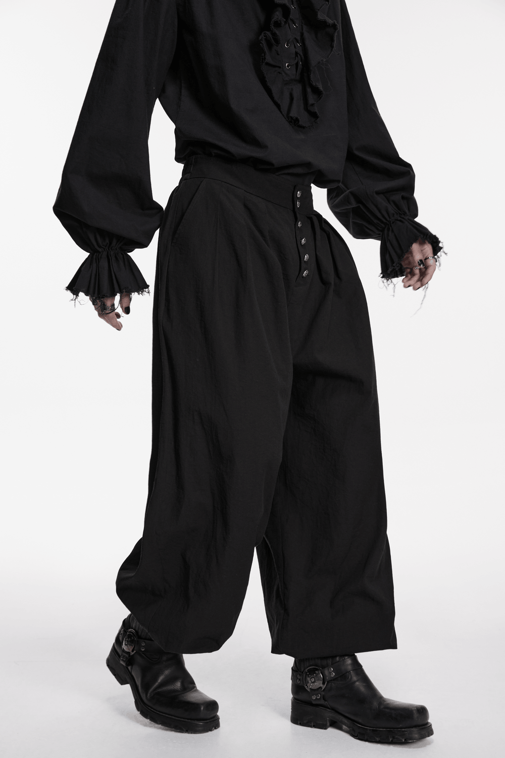 Male Black Gothic Pleated Lantern Tapered Pants