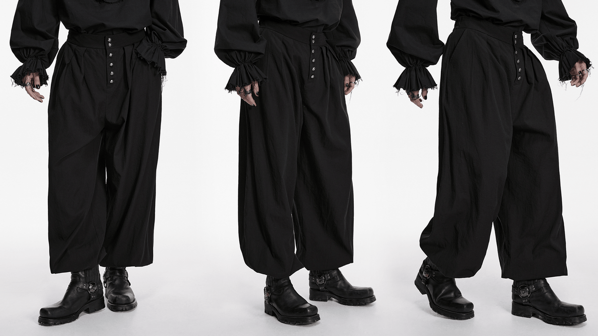 Male Black Gothic Pleated Lantern Tapered Pants