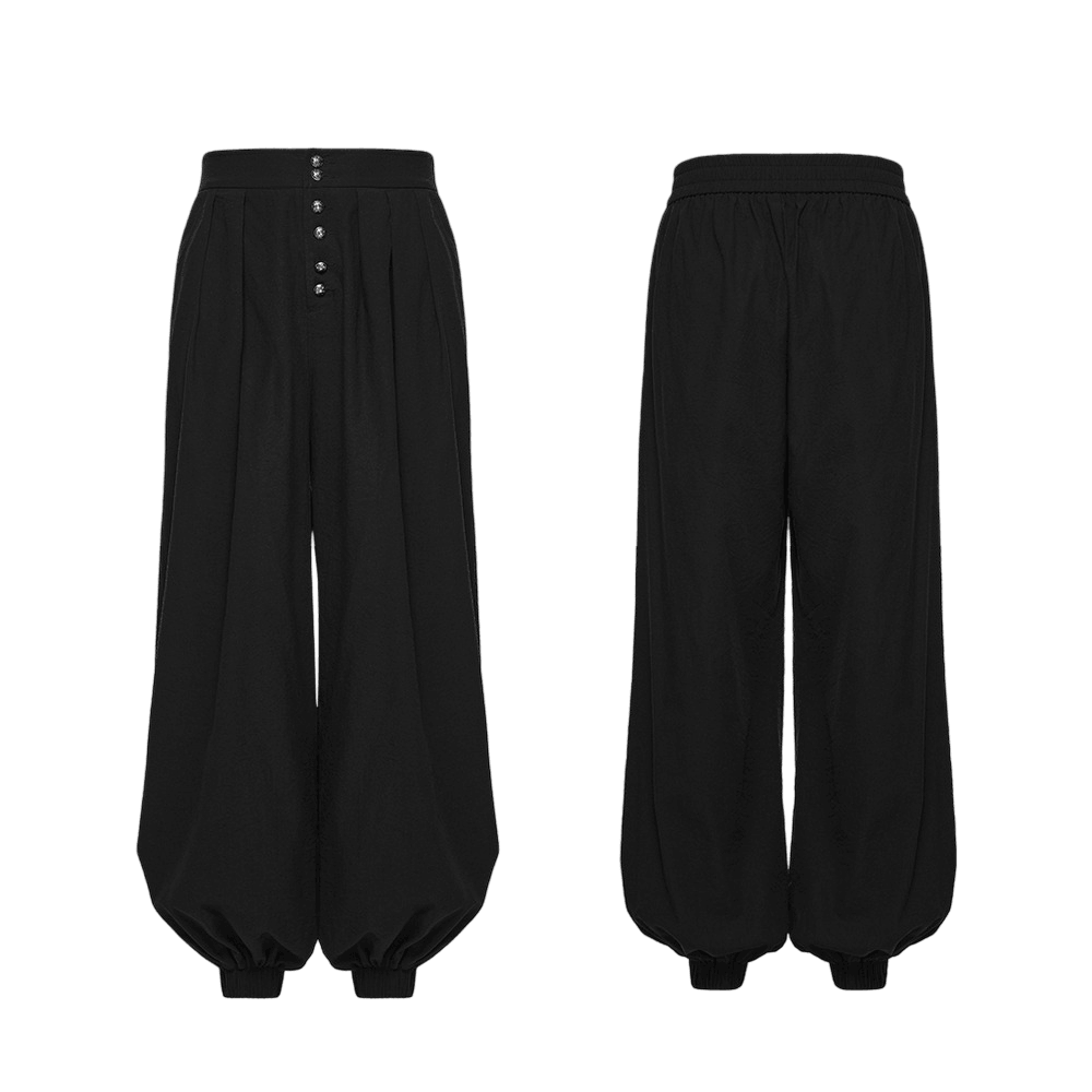 Male Black Gothic Pleated Lantern Tapered Pants