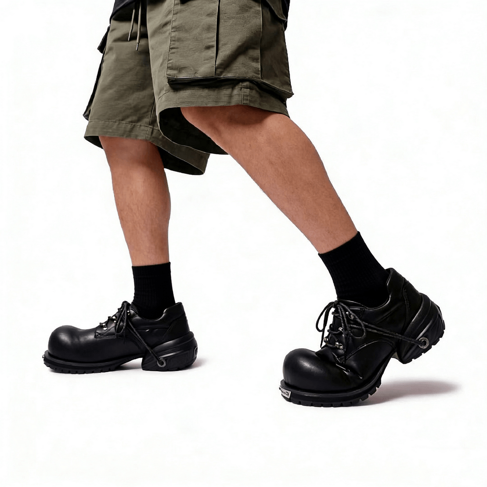 Male Black Punk Lace-Up Shoes with Chunky Platform Soles