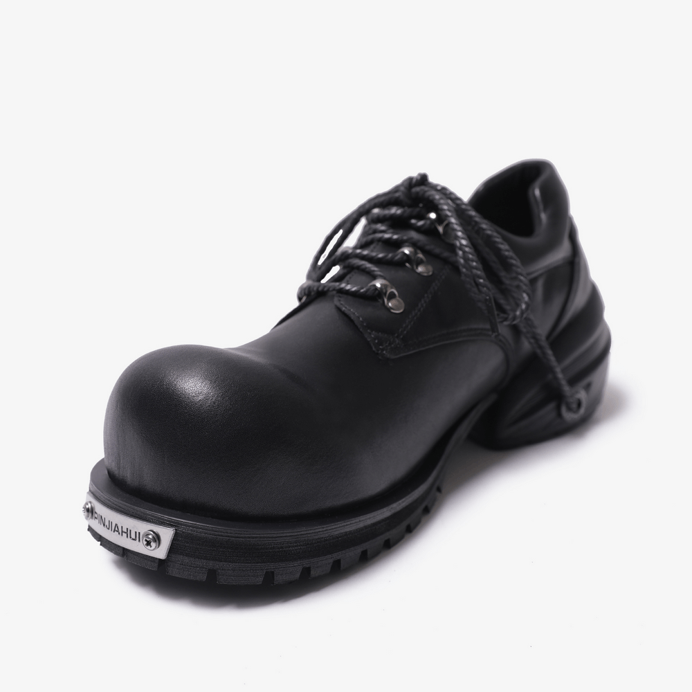 Male Black Punk Lace-Up Shoes with Chunky Platform Soles