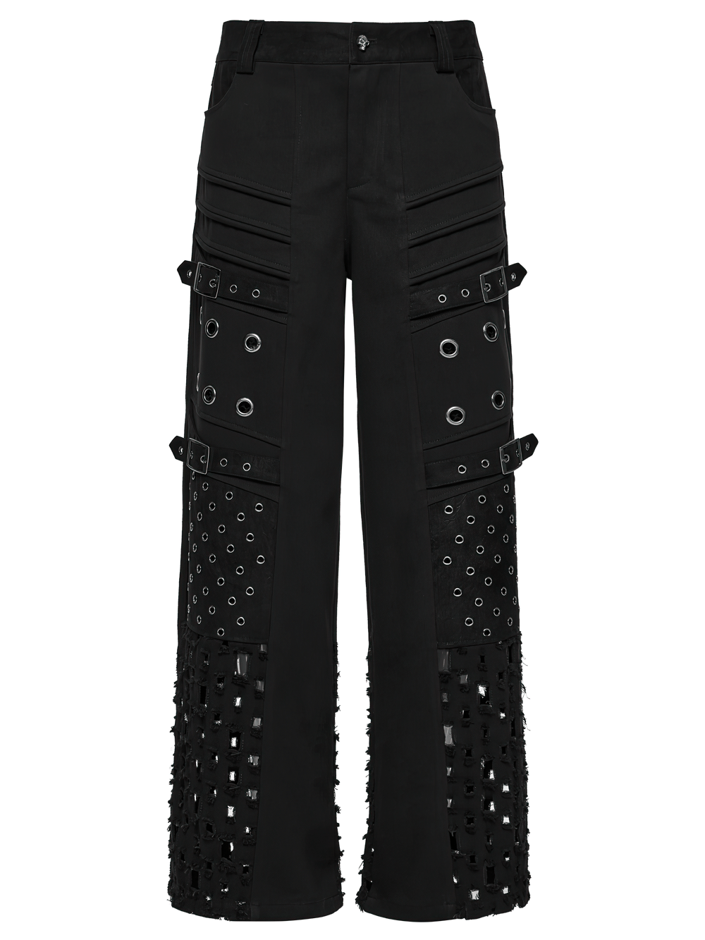 Male Black Punk Pants with Eyelets and Mesh Panels