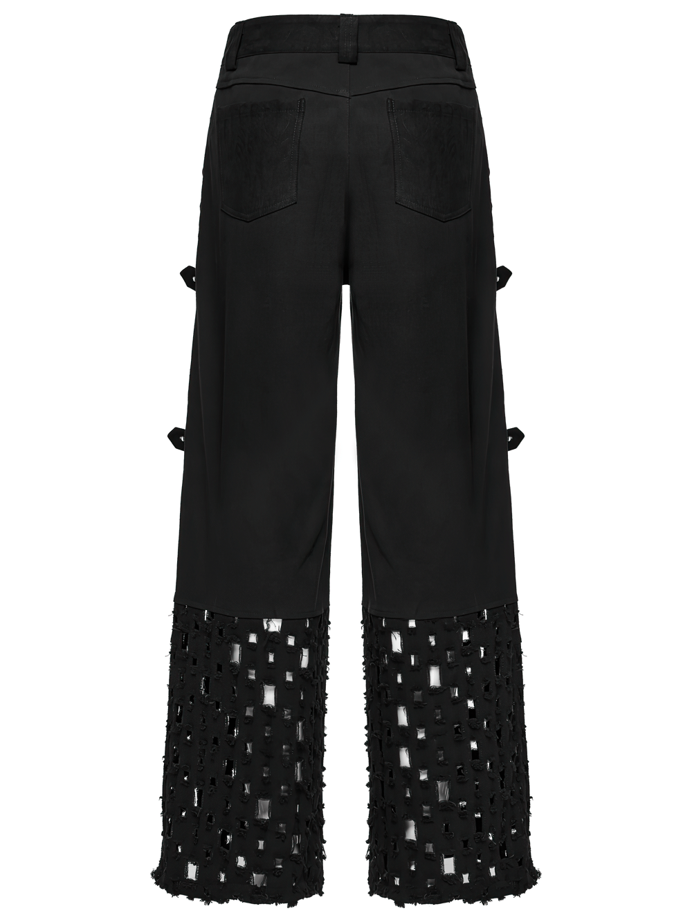 Male Black Punk Pants with Eyelets and Mesh Panels