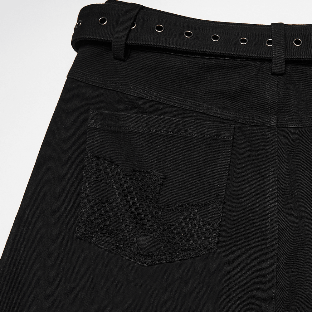 Male Bold Punk Distressed Denim Pants with Studded Rips