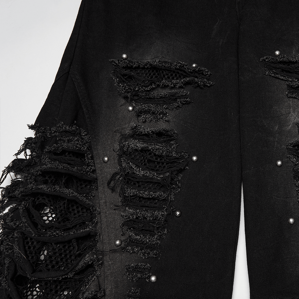 Male Bold Punk Distressed Denim Pants with Studded Rips