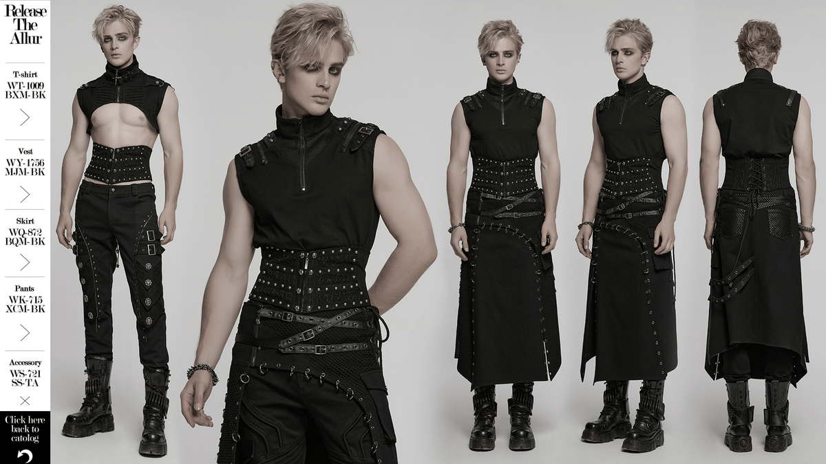 Male Gothic Corset Belt with Rivets and Lace-Up Back