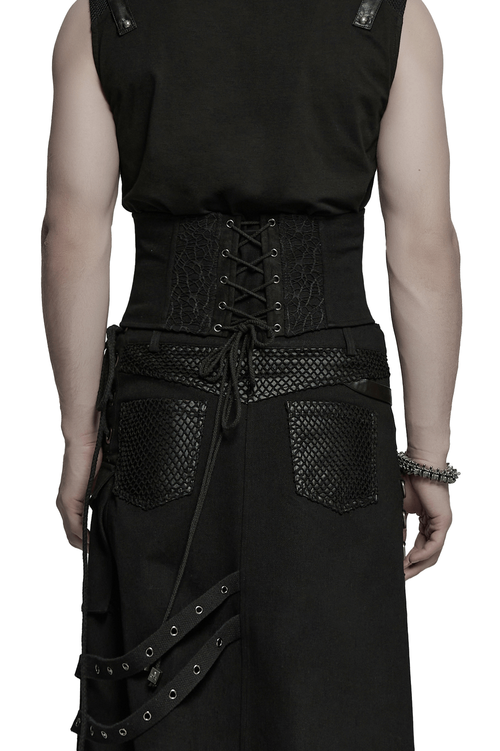 Male Gothic Corset Belt with Rivets and Lace-Up Back