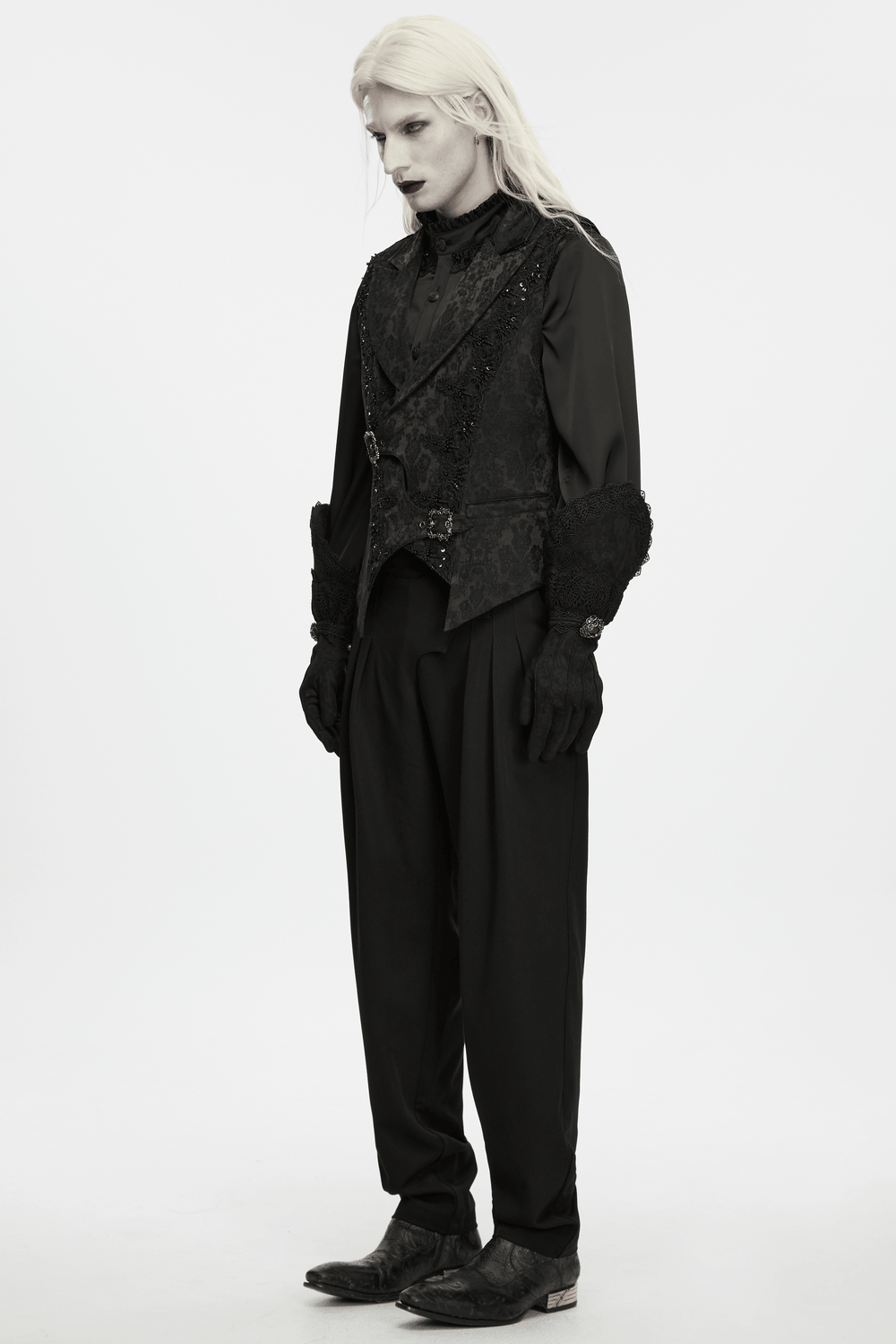 Male Jacquard Waistcoat with Ornate Buckle Fastening