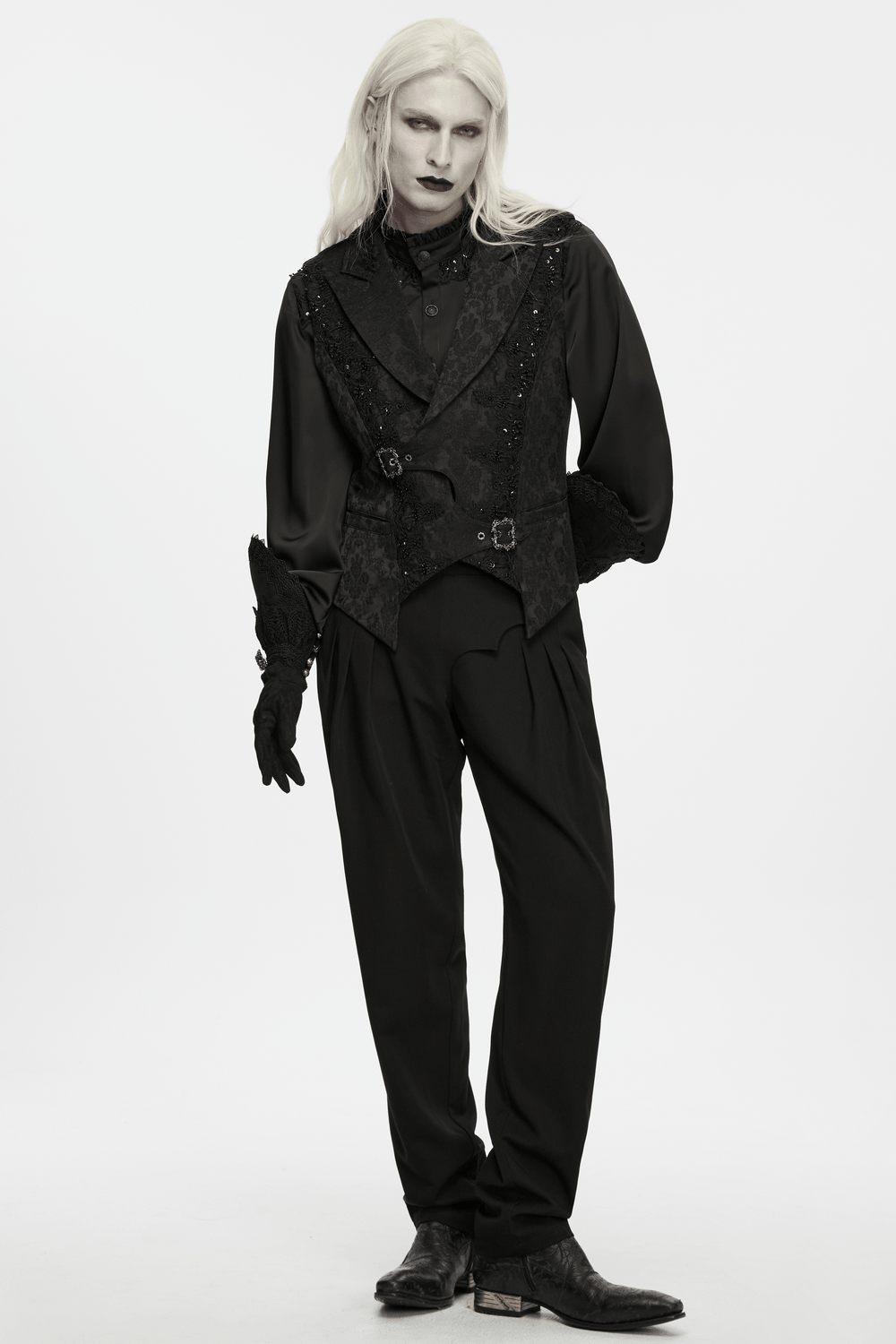 Male Jacquard Waistcoat with Ornate Buckle Fastening