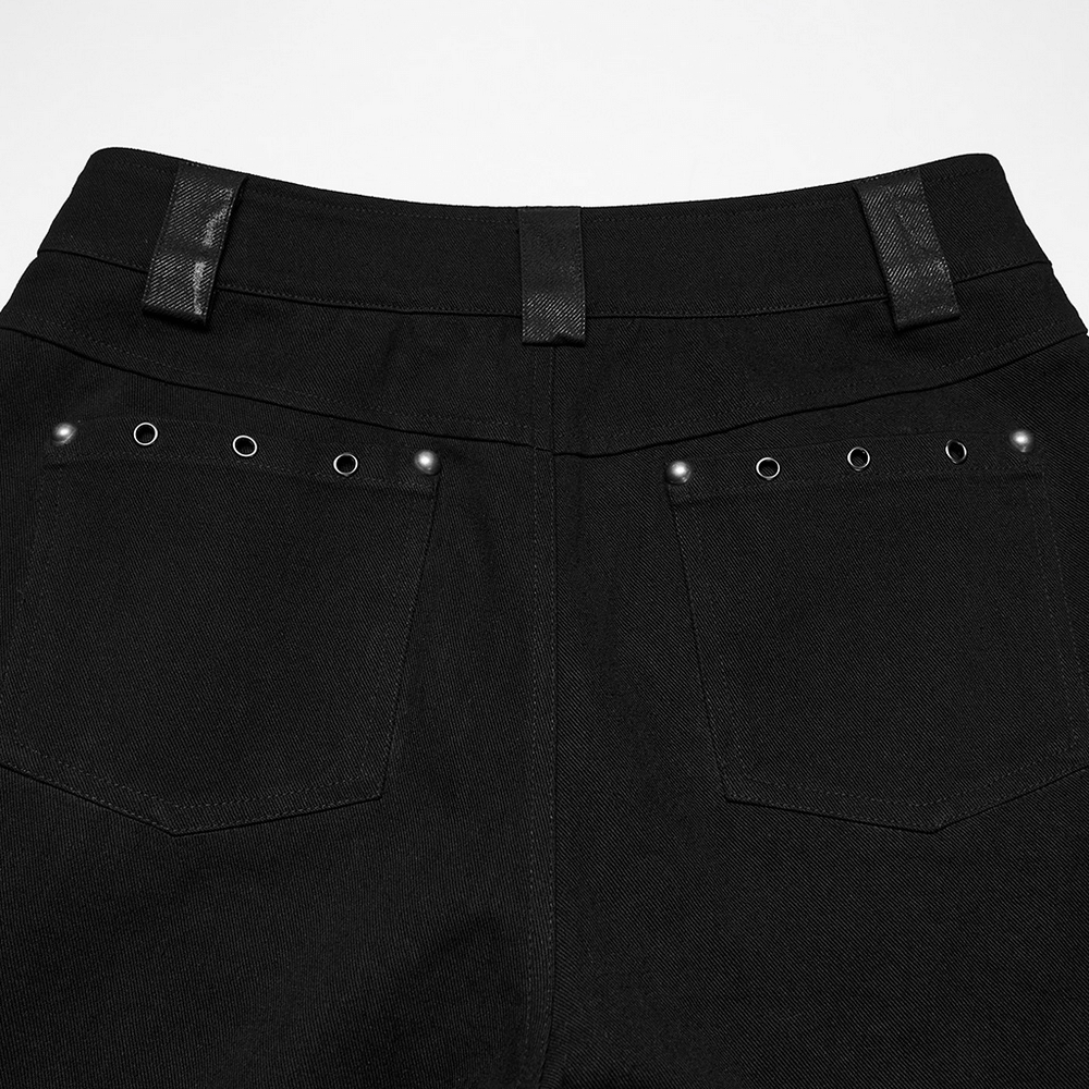 Male Punk Black Pants with Studs and Buckle Straps