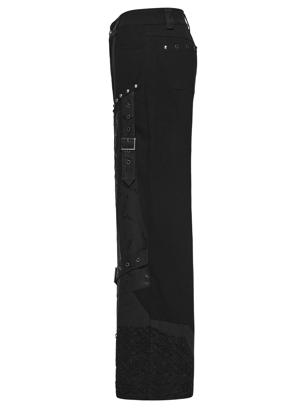 Male Punk Black Pants with Studs and Buckle Straps