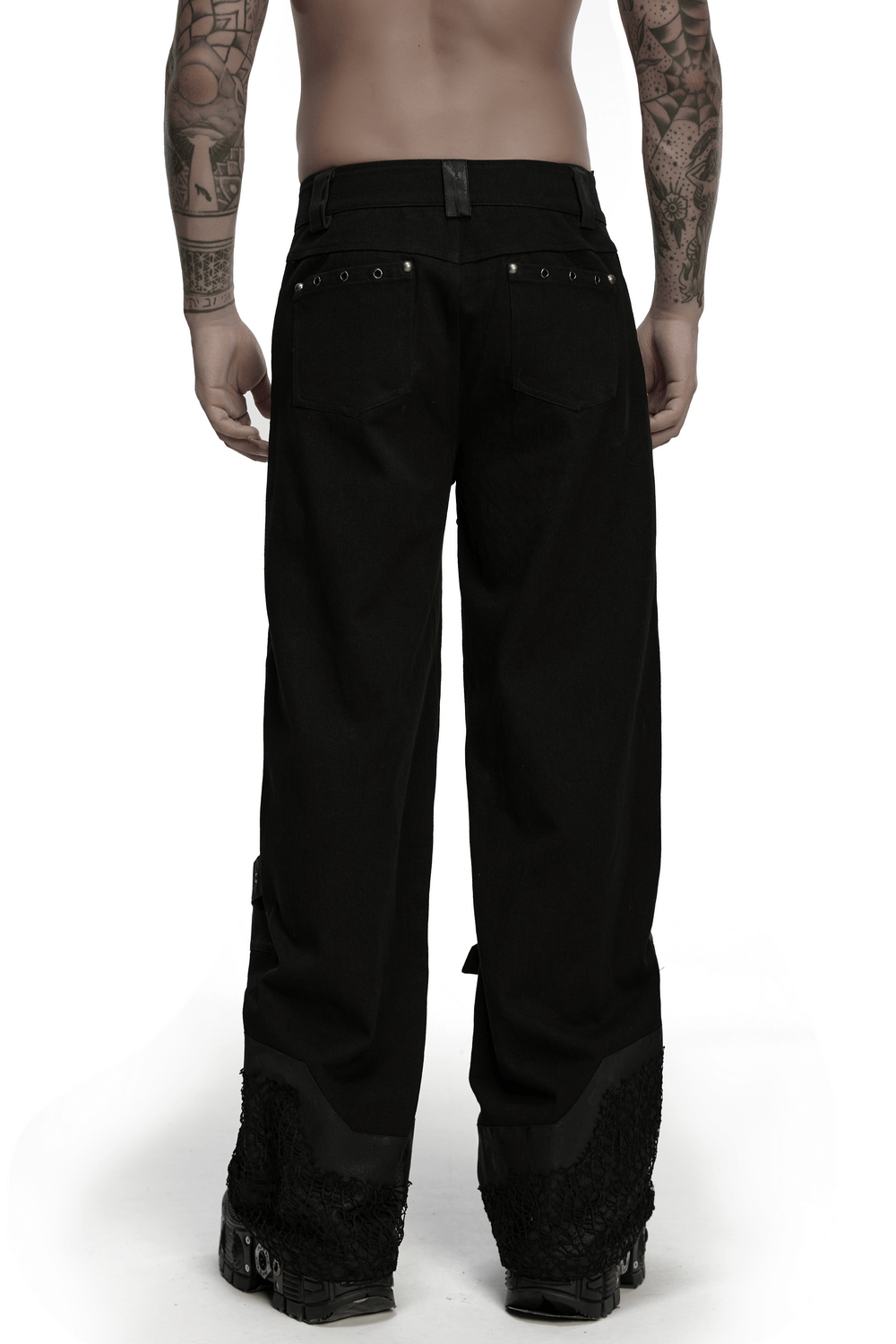 Male Punk Black Pants with Studs and Buckle Straps