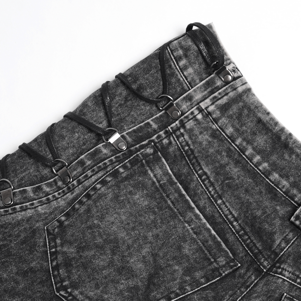 Male Ripped Legs Pants with Chain and Stud Details