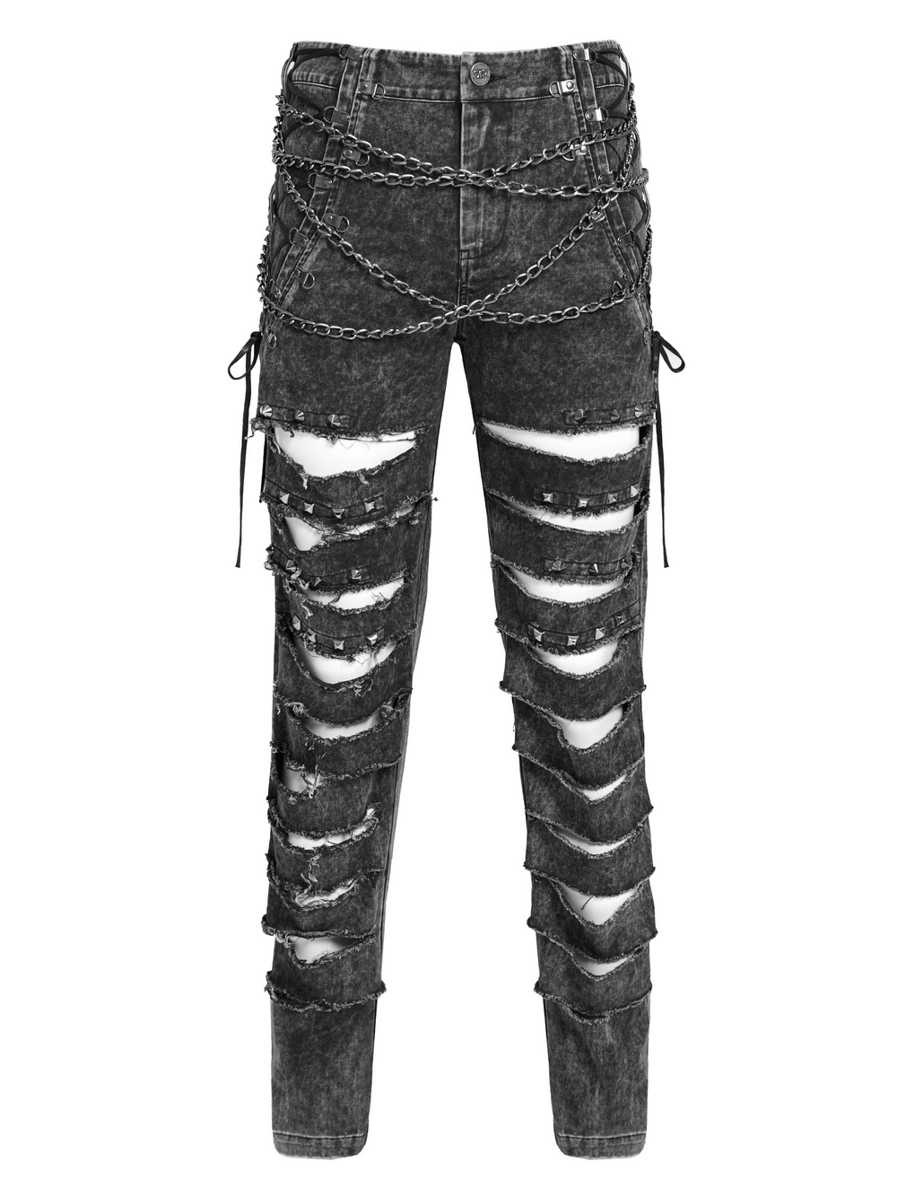 Male Ripped Legs Pants with Chain and Stud Details