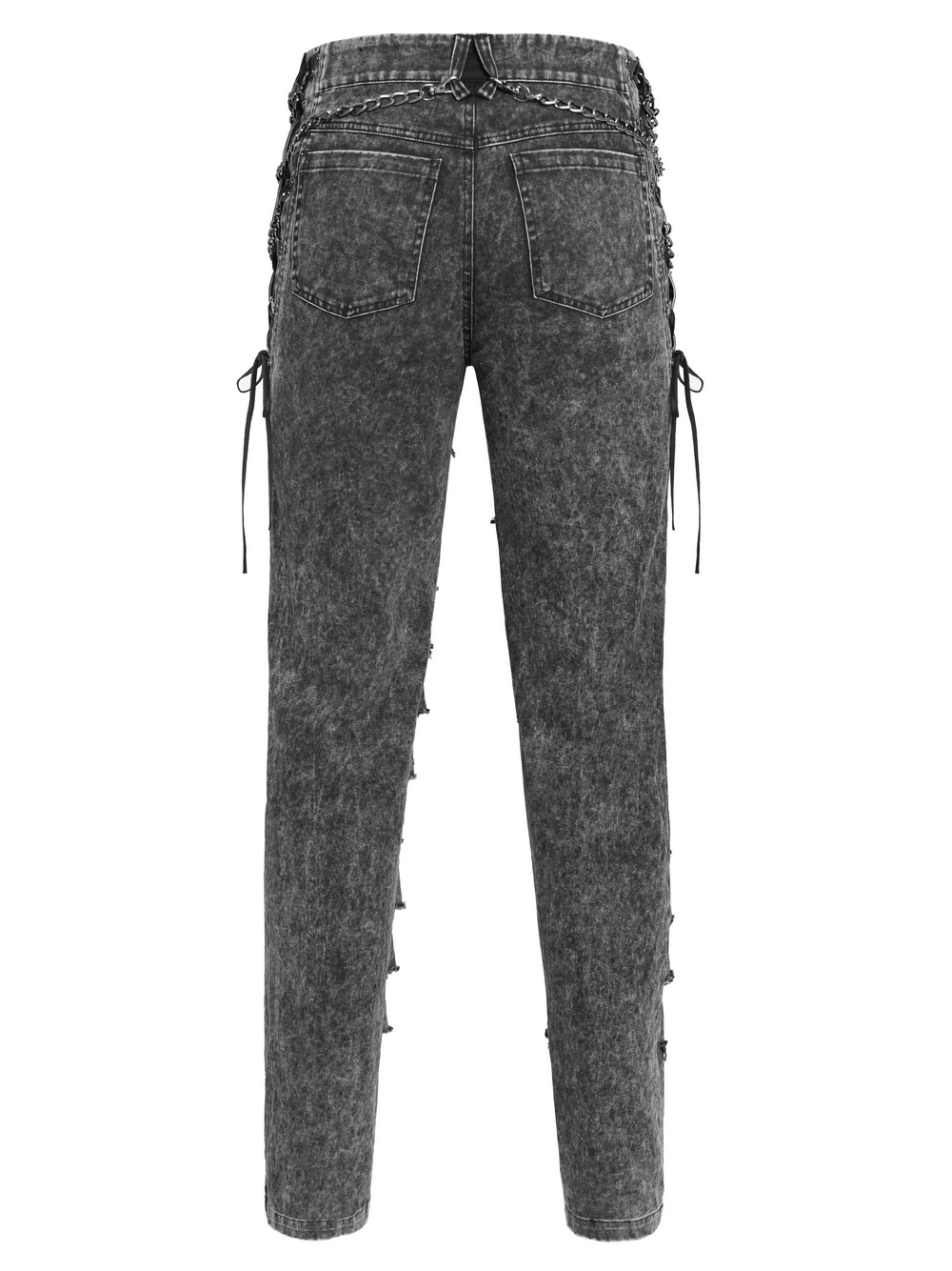 Male Ripped Legs Pants with Chain and Stud Details