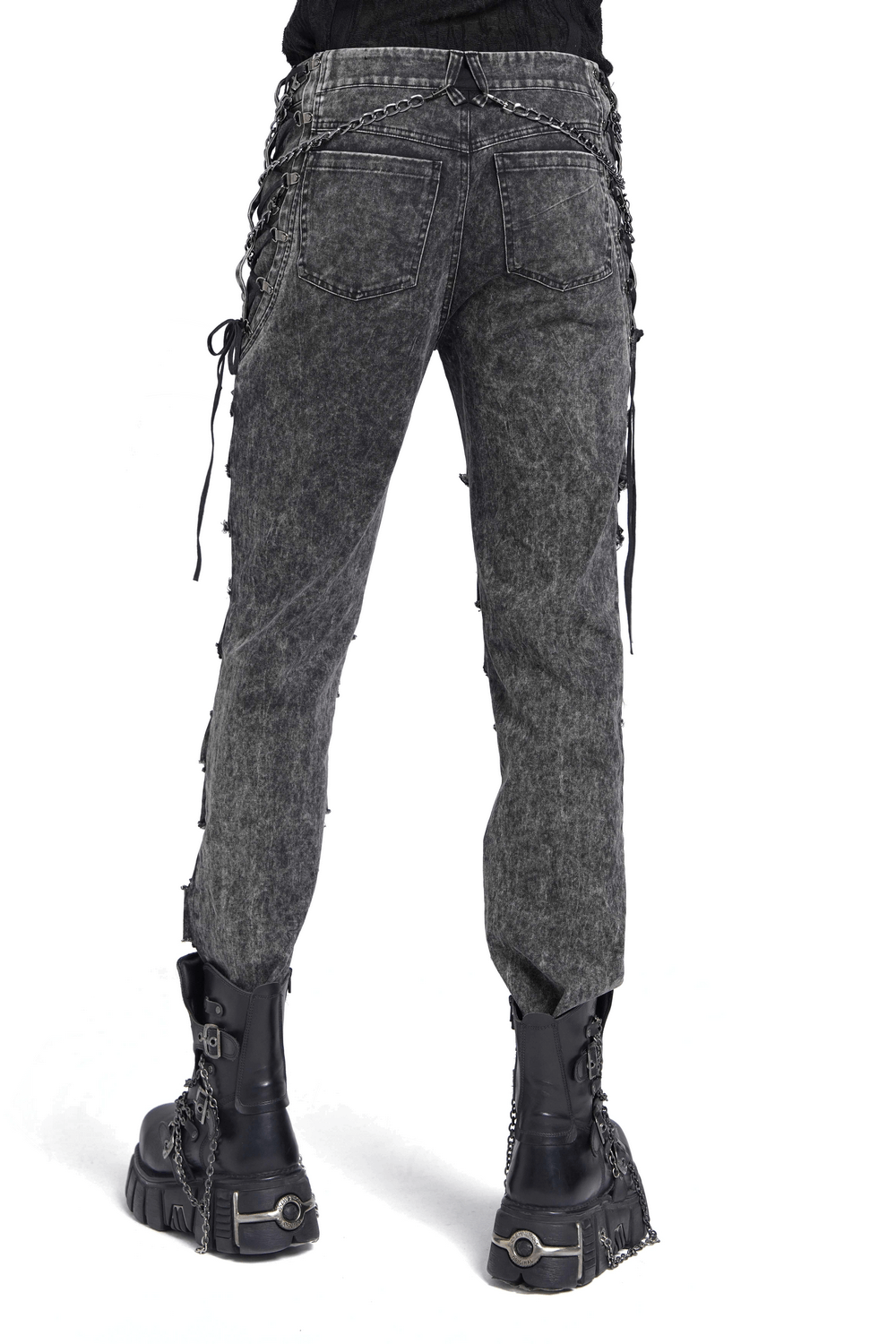 Male Ripped Legs Pants with Chain and Stud Details