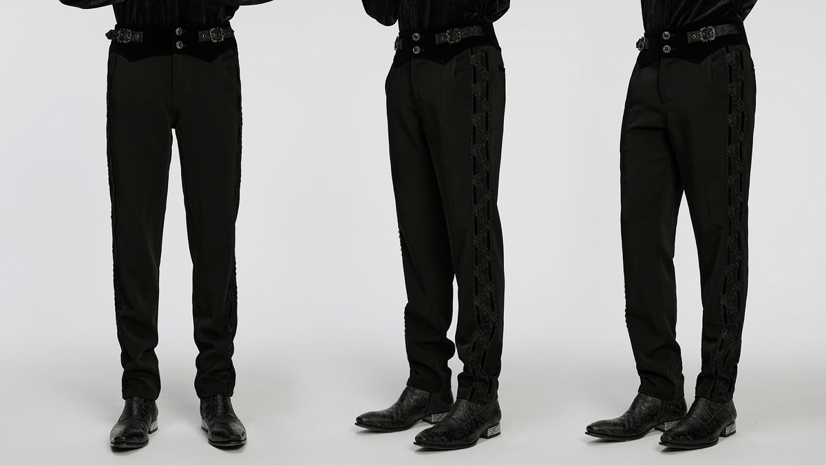 Male Velvet Trim Tailored Trousers with Lace Side Panels