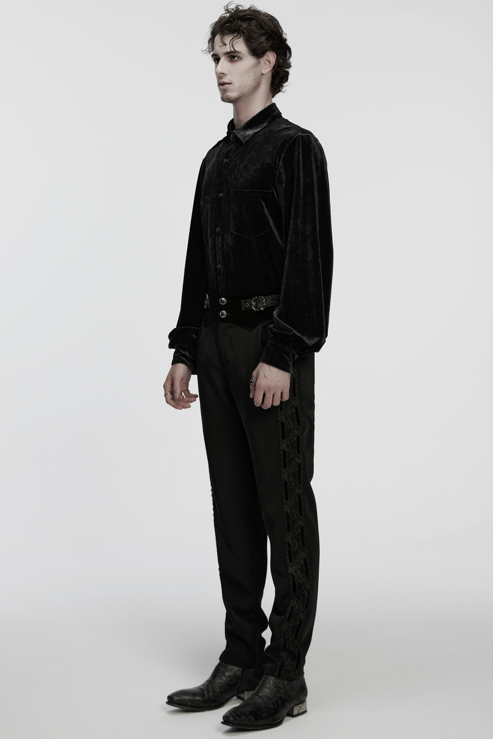 Male Velvet Trim Tailored Trousers with Lace Side Panels