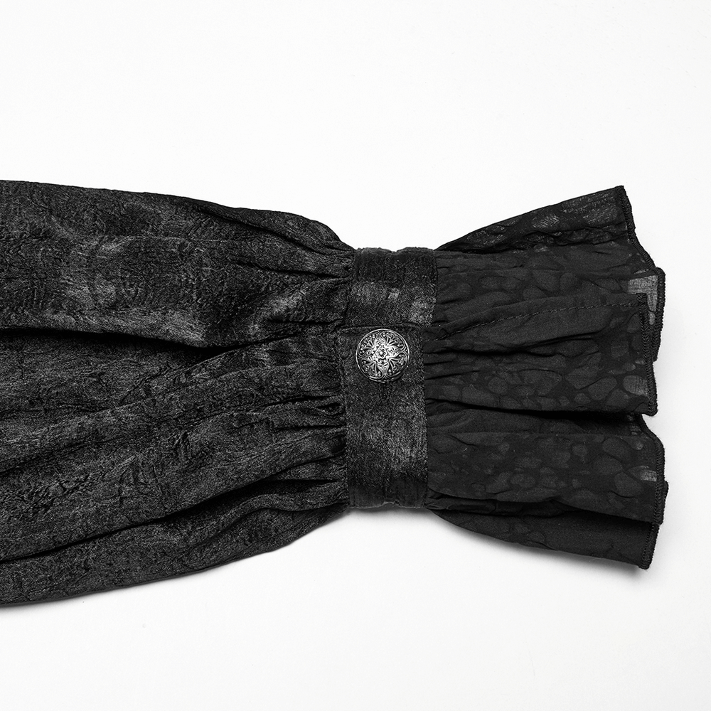 Male Victorian Black Shirt with Lace and Engraved Buttons