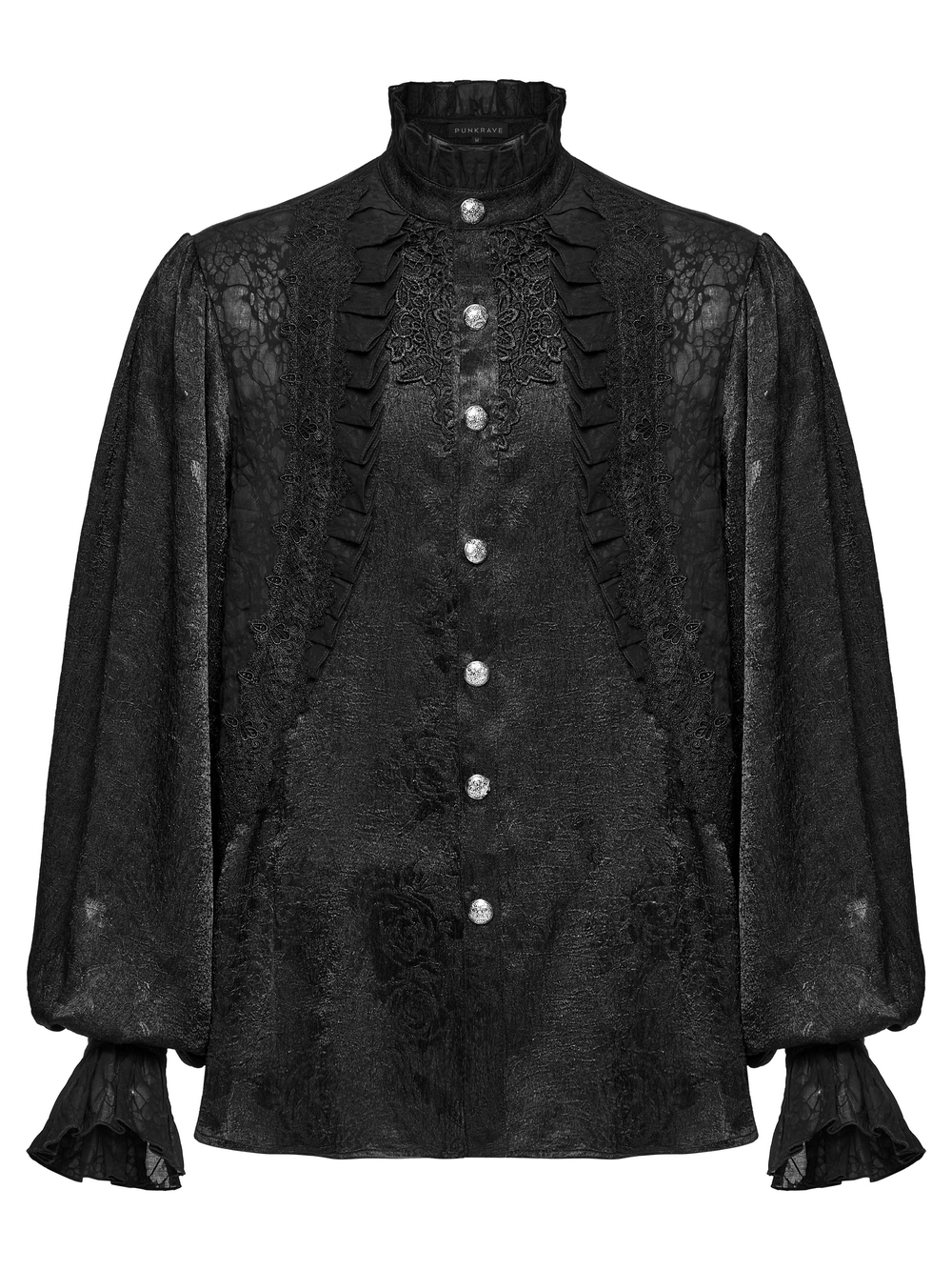 Male Victorian Black Shirt with Lace and Engraved Buttons