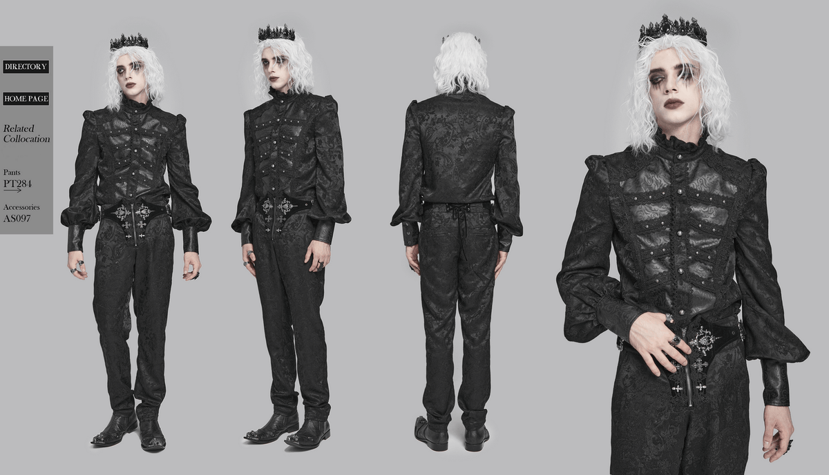 Male Victorian Shirt with Brocade and Leather Trim