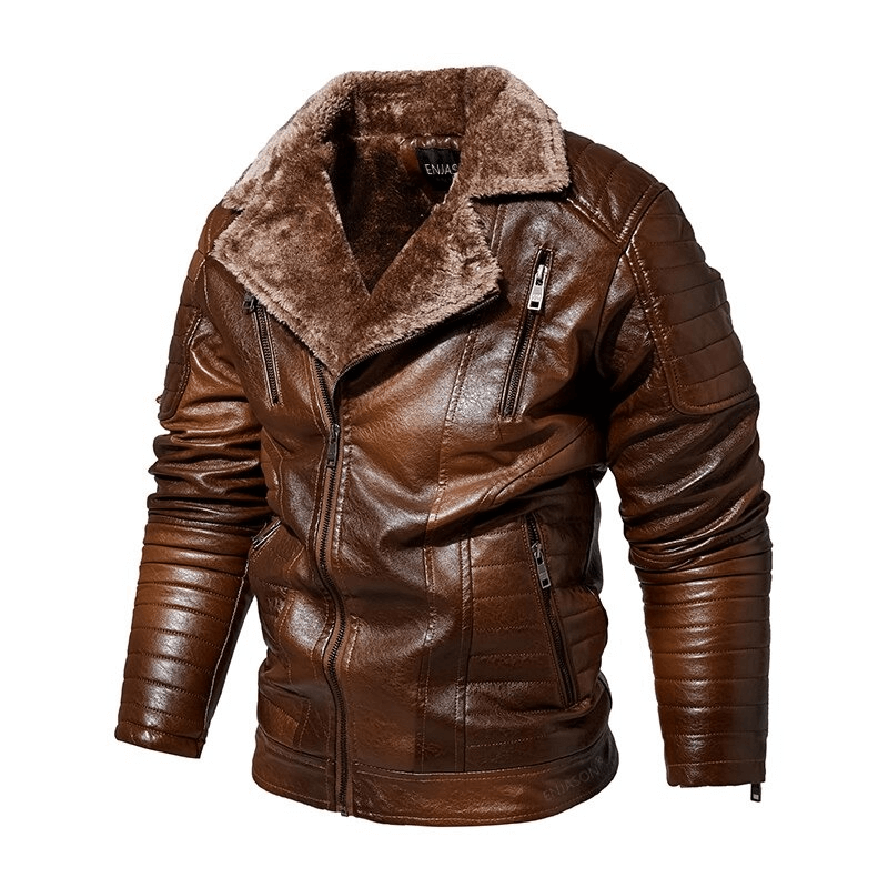 US SALE of Fur Collar Thicken Leather Jacket / Pockets Zipper Warm Jackets